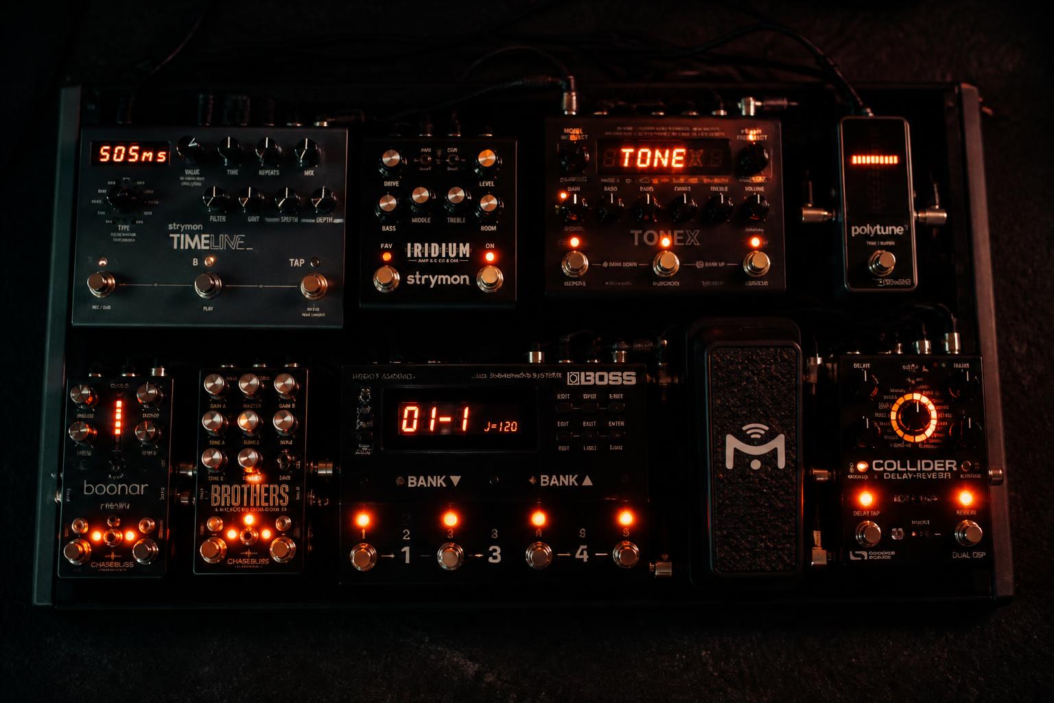Pedalera de guitarra con LEDs naranjas